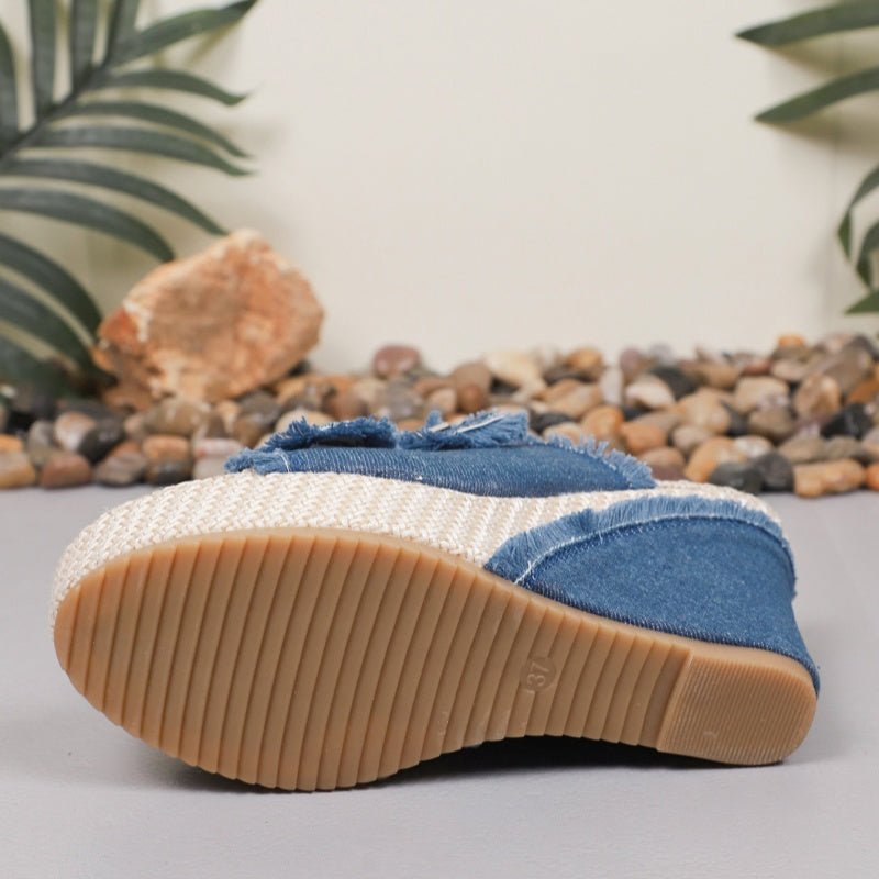 Diva Slide Sandals | Denim Fabric, Adjustable Belt Buckle, 10cm Platform - Hartwella