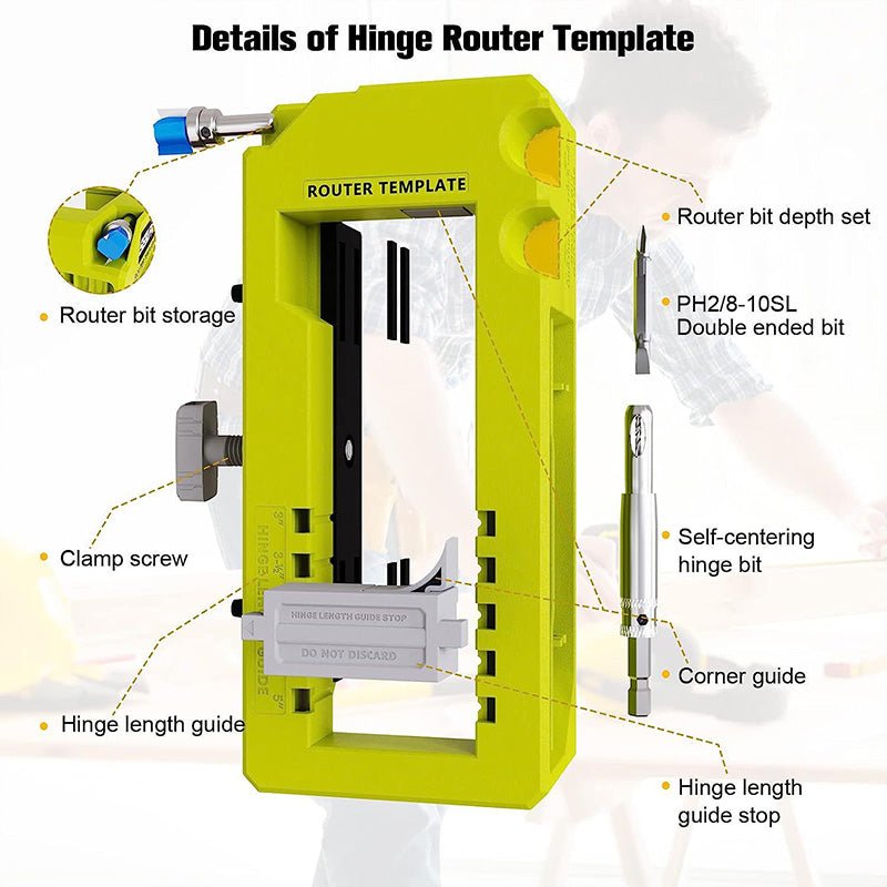 Dura Door Hinge Jig | Adjustable Router Tool for Precision Mortise Installation - Hartwella