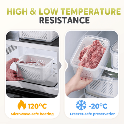 Dura Fresh Food Storage Container | 2 - in - 1 Draining Design, Airtight & Stackable - Hartwella
