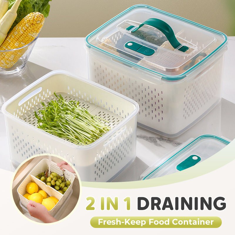 Dura Fresh Food Storage Container | 2 - in - 1 Draining Design, Airtight & Stackable - Hartwella