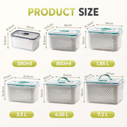 Dura Fresh Food Storage Container | 2 - in - 1 Draining Design, Airtight & Stackable - Hartwella