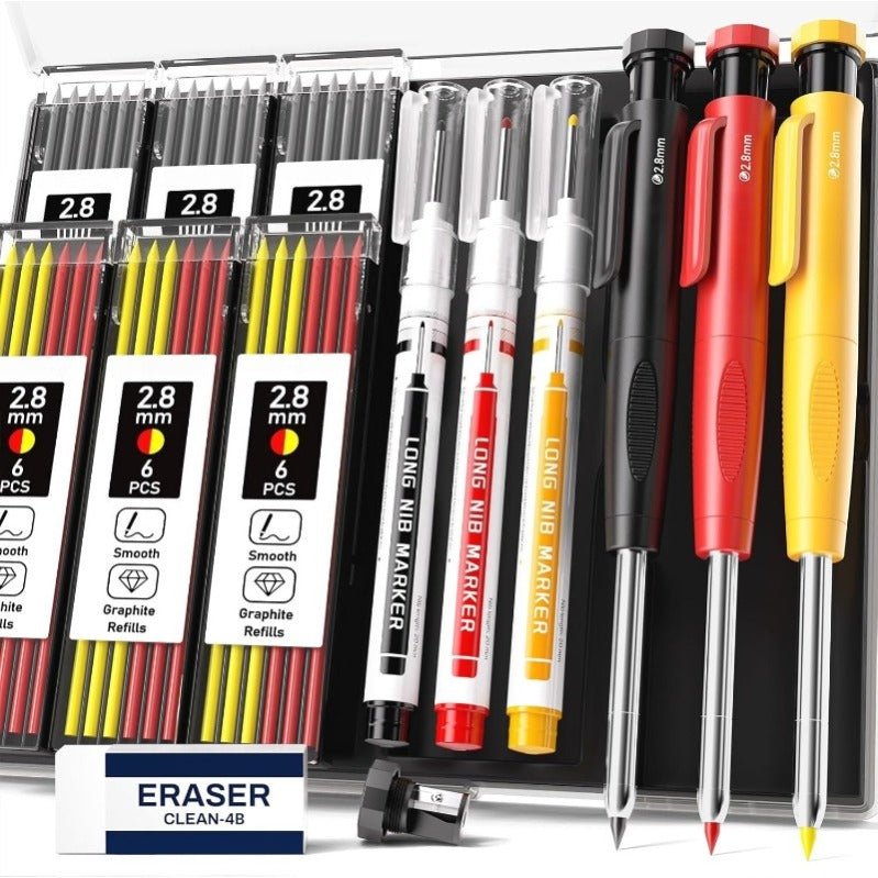 DuraMark Tool Set | Heavy - Duty Carpenter Pencils & Long - Nib Markers - Hartwella