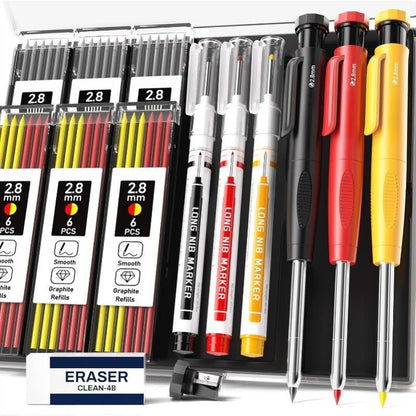 DuraMark Tool Set | Heavy - Duty Carpenter Pencils & Long - Nib Markers - Hartwella