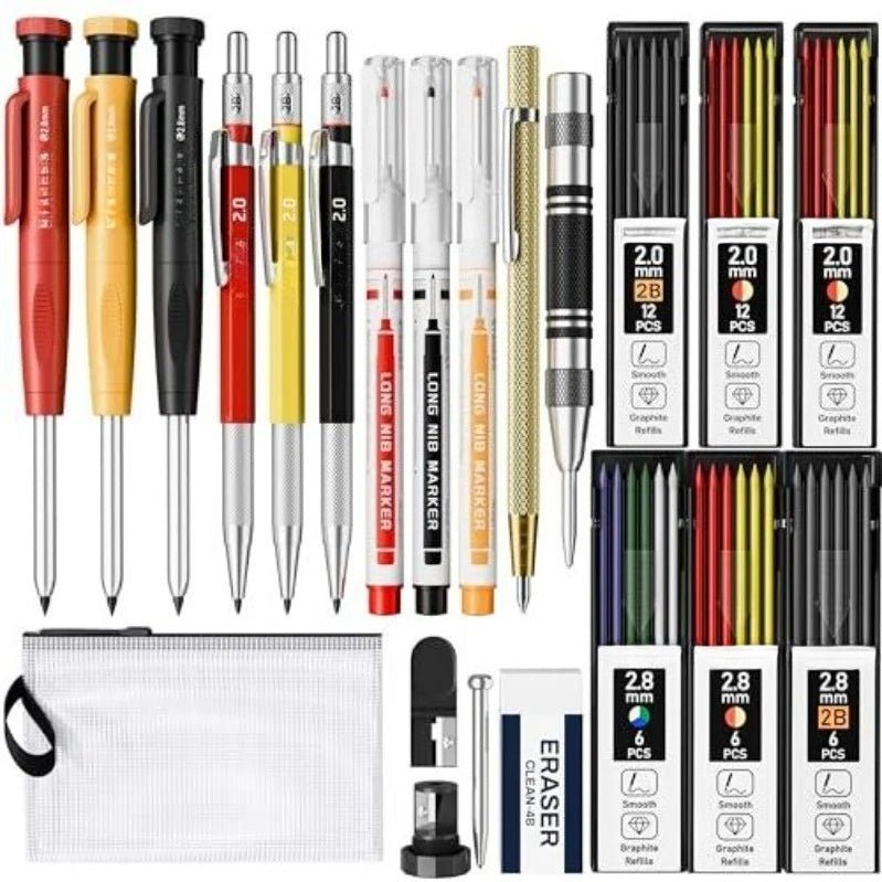 DuraMark Tool Set | Heavy - Duty Carpenter Pencils & Long - Nib Markers - Hartwella