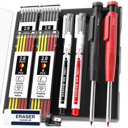 DuraMark Tool Set | Heavy - Duty Carpenter Pencils & Long - Nib Markers - Hartwella