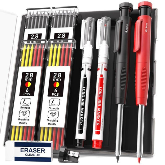 DuraMark Tool Set | Heavy - Duty Carpenter Pencils & Long - Nib Markers - Hartwella