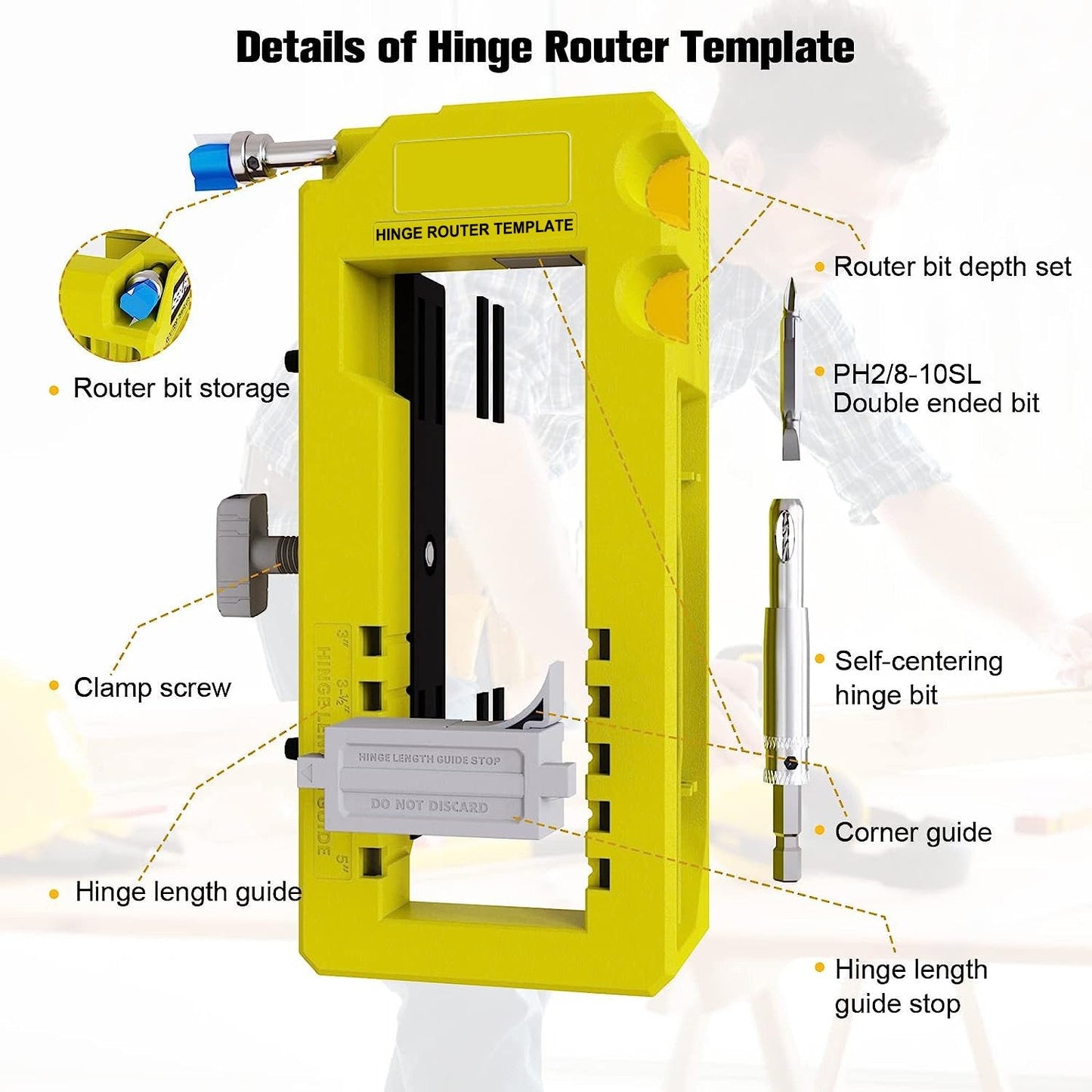 DuraPro Door Hinge Jig | Adjustable Hinge Mortise Template for Router - Hartwella