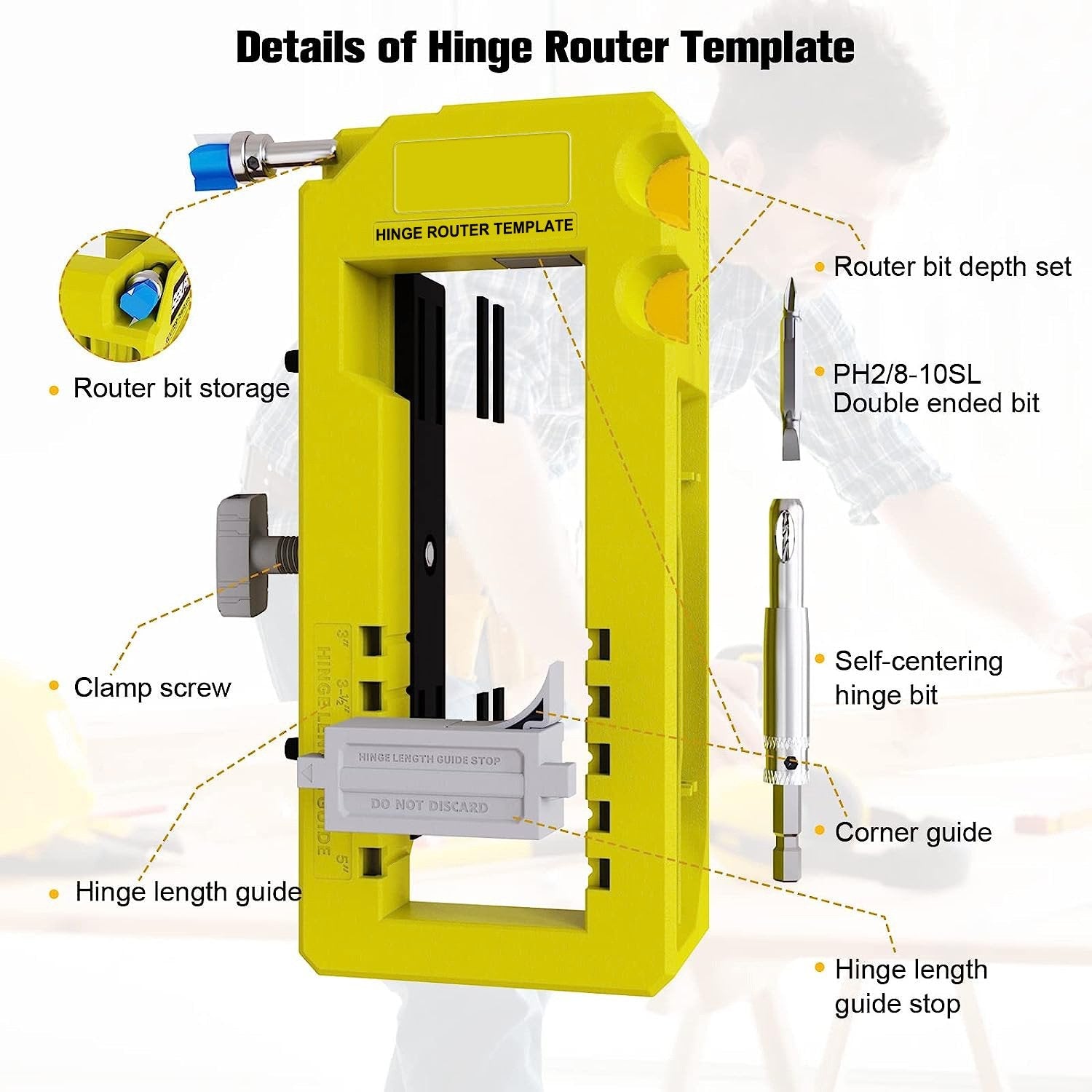 DuraPro Door Hinge Jig | Adjustable Hinge Mortise Template for Router - Hartwella