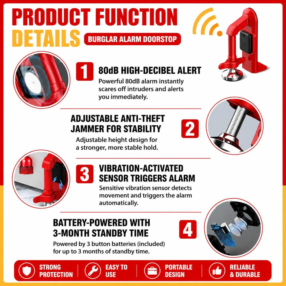 DuraSecure Door Alarm System | 80 dB Sensor for Enhanced Safety - Hartwella