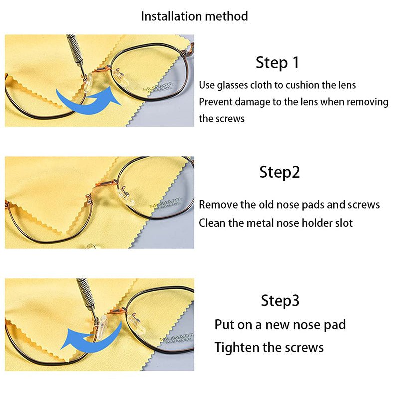 Elios Eyeglass Repair Kit | Complete Silicone Nose Pads with Screws and Tools - Hartwella