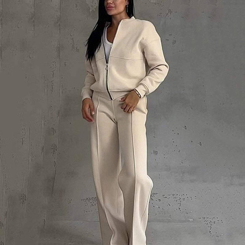 Elora Relaxed Fit Set | Zippered Jacket & Wide-Leg Pants - Hartwella