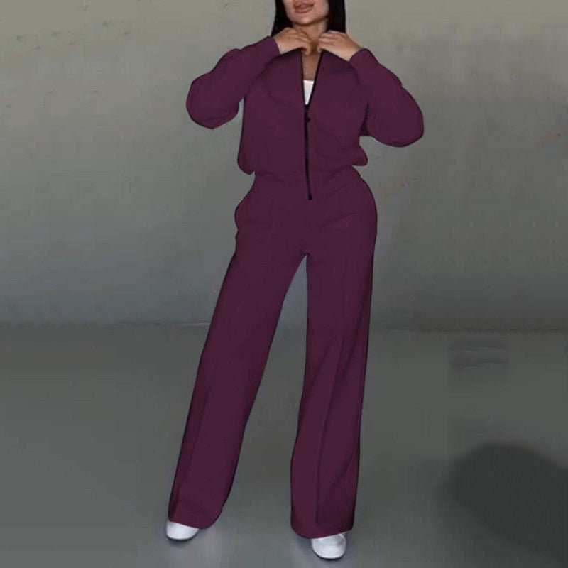 Elora Relaxed Fit Set | Zippered Jacket & Wide-Leg Pants - Hartwella