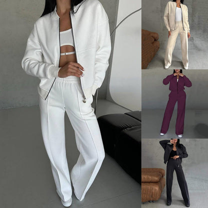 Elora Relaxed Fit Set | Zippered Jacket & Wide-Leg Pants - Hartwella