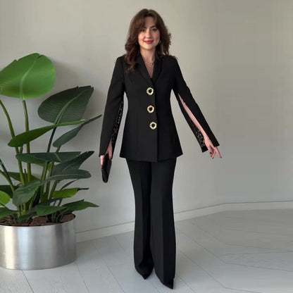Elysia Blazer & Pants Set | Elegant Split Sleeve Design - Hartwella