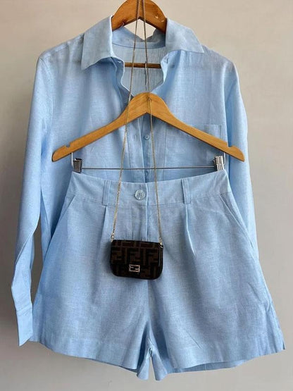 Elysia Casual Set | Linen Blouse and Shorts - Hartwella