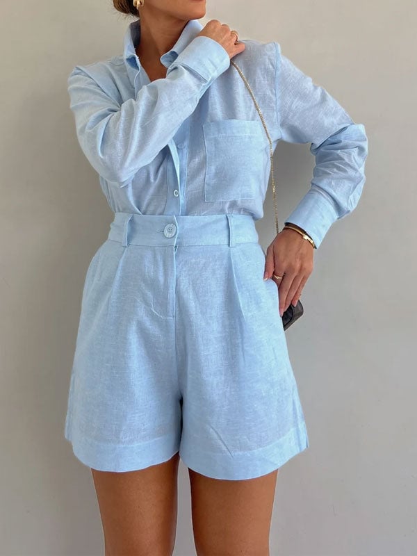 Elysia Casual Set | Linen Blouse and Shorts - Hartwella