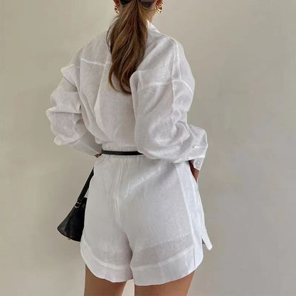 Elysia Casual Set | Linen Blouse and Shorts - Hartwella