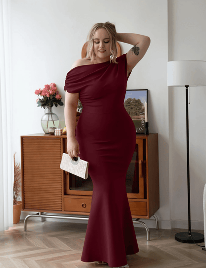 Elysia Evening Dress | Off - Shoulder Bodycon Fit, Formal Wedding Guest Gown - Hartwella