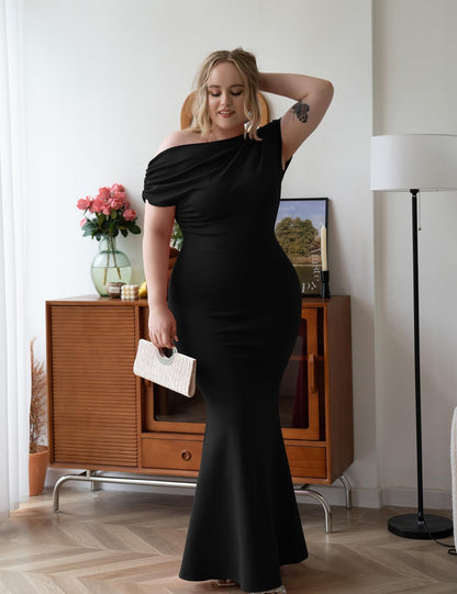 Elysia Evening Dress | Off - Shoulder Bodycon Fit, Formal Wedding Guest Gown - Hartwella
