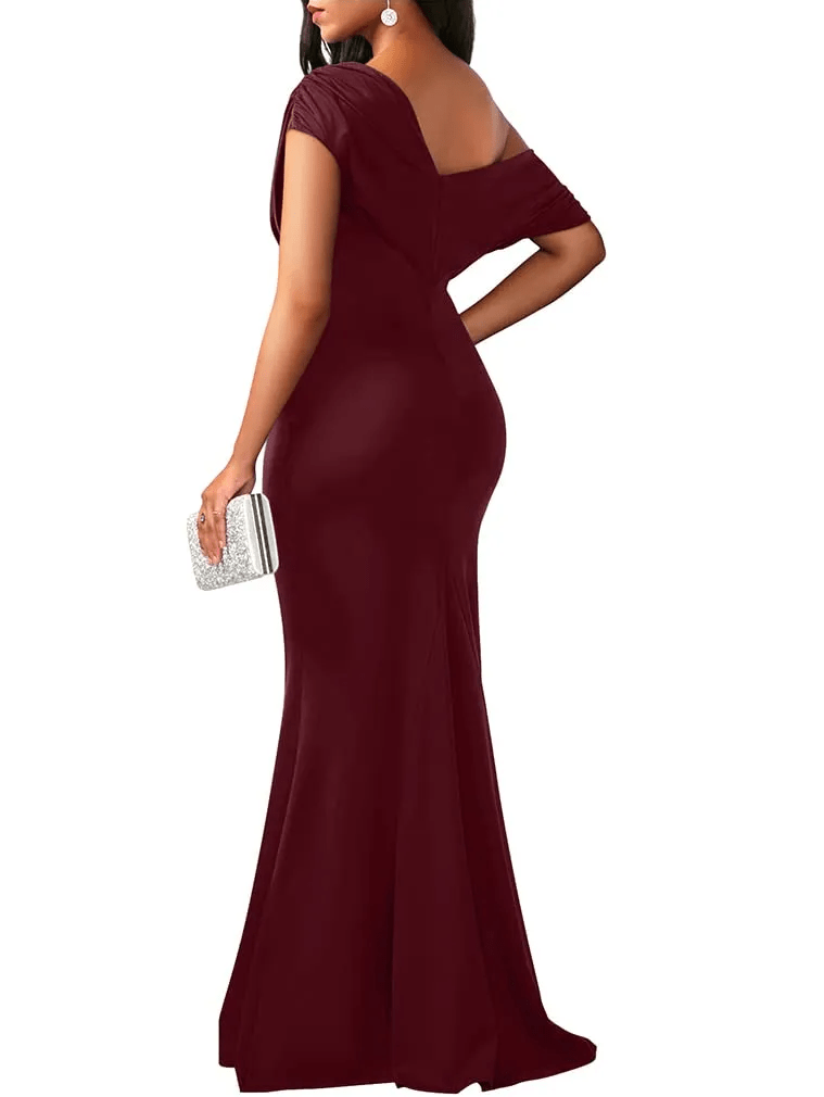 Elysia Evening Dress | Off - Shoulder Bodycon Fit, Formal Wedding Guest Gown - Hartwella