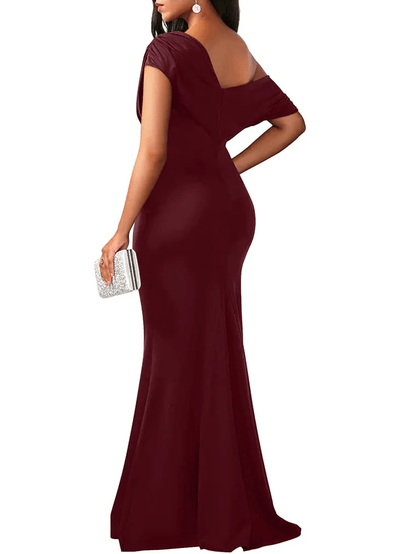 Elysia Evening Dress | Off - Shoulder Bodycon Fit, Formal Wedding Guest Gown - Hartwella