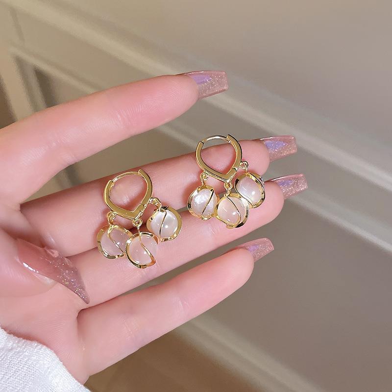 Elysia Gold Drop Earrings | Cat Eye Design with Opal Stones, Lightweight Dangle Earrings for Women - Hartwella