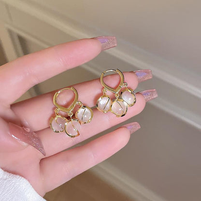 Elysia Gold Drop Earrings | Cat Eye Design with Opal Stones, Lightweight Dangle Earrings for Women - Hartwella