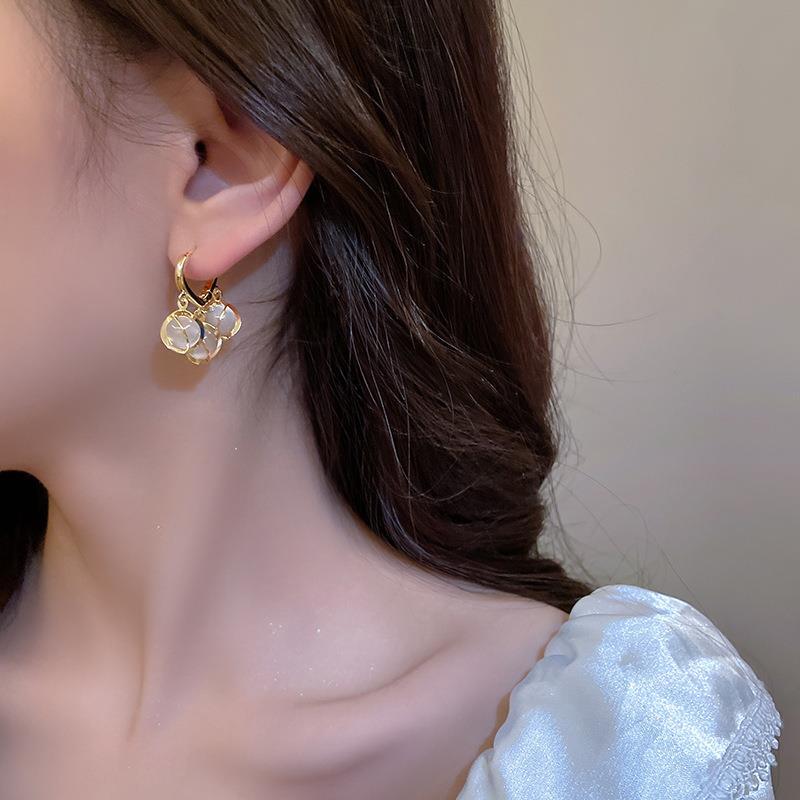 Elysia Gold Drop Earrings | Cat Eye Design with Opal Stones, Lightweight Dangle Earrings for Women - Hartwella