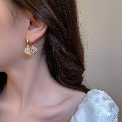 Elysia Gold Drop Earrings | Cat Eye Design with Opal Stones, Lightweight Dangle Earrings for Women - Hartwella