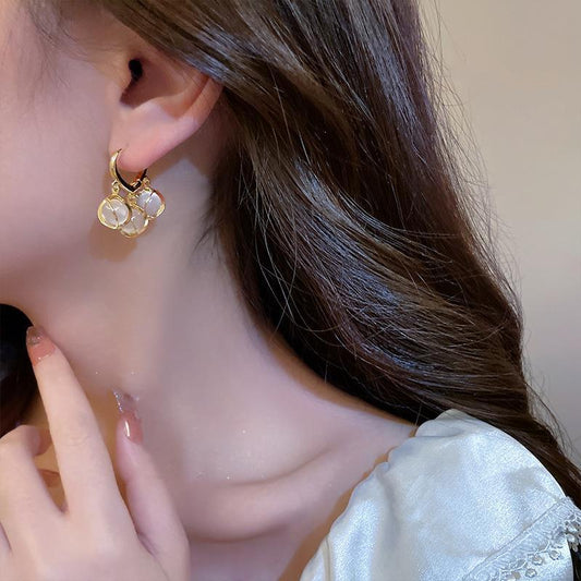 Elysia Gold Drop Earrings | Cat Eye Design with Opal Stones, Lightweight Dangle Earrings for Women - Hartwella