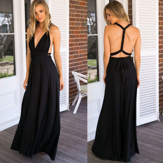Elysia Maxi Dress | Convertible Black Maxi, Multi - Way Style for Women - Hartwella