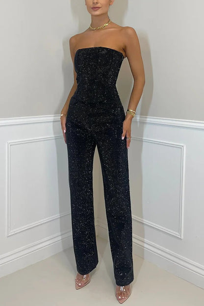 Elysia Off - Shoulder Pants Suit | Sparkling Diamond Design - Hartwella