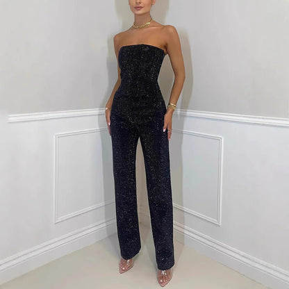 Elysia Off - Shoulder Pants Suit | Sparkling Diamond Design - Hartwella