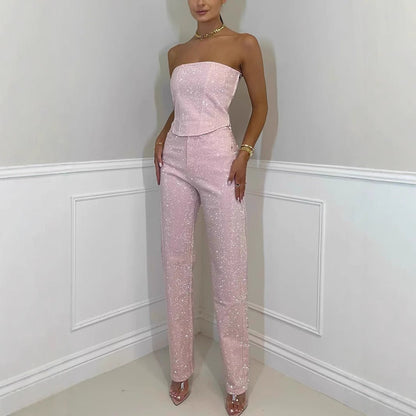 Elysia Off - Shoulder Pants Suit | Sparkling Diamond Design - Hartwella
