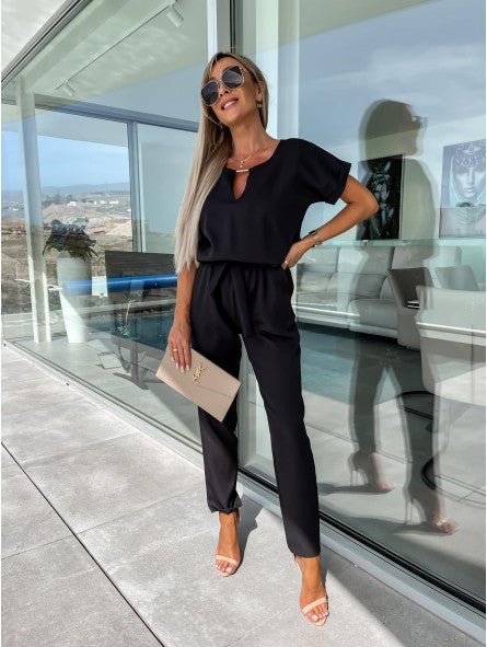 Elysia White Jumpsuit | V - Neckline, Elegant Fit for Women - Hartwella