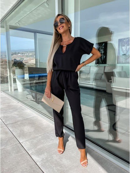 Elysia White Jumpsuit | V - Neckline, Elegant Fit for Women - Hartwella