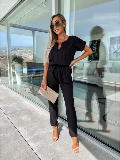Elysia White Jumpsuit | V - Neckline, Elegant Fit for Women - Hartwella