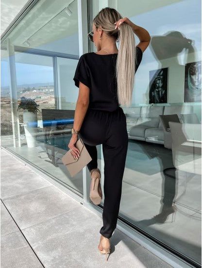 Elysia White Jumpsuit | V - Neckline, Elegant Fit for Women - Hartwella