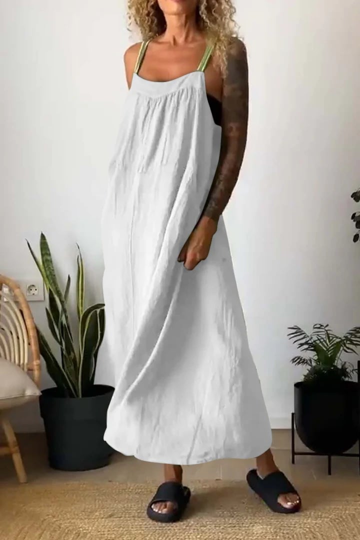 Elysia Women's Dress | Breathable Cotton Linen, Minimalist Design, Plus Size Available - Hartwella