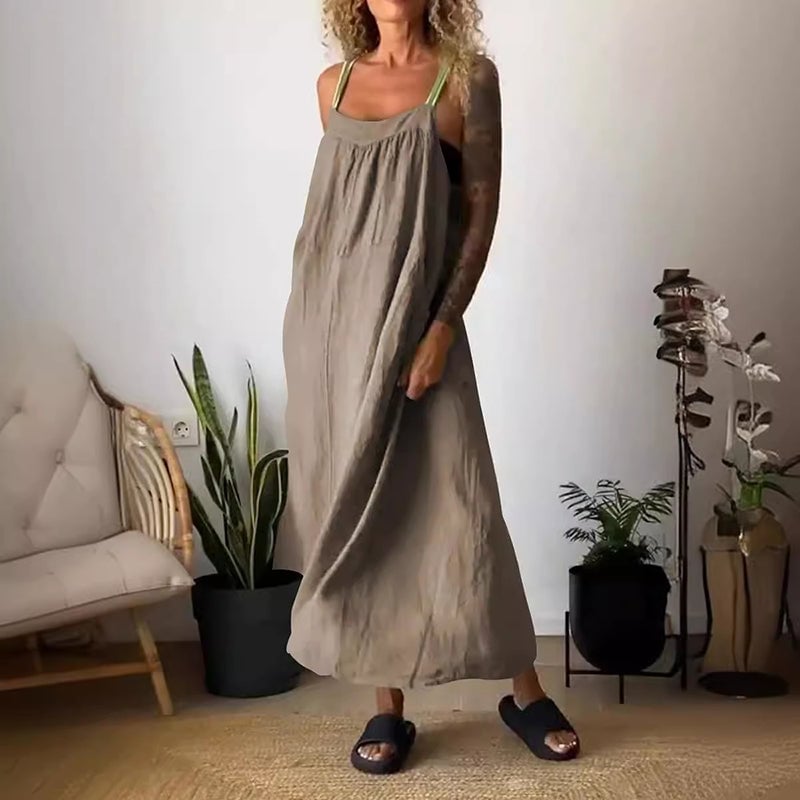 Elysia Women's Dress | Breathable Cotton Linen, Minimalist Design, Plus Size Available - Hartwella