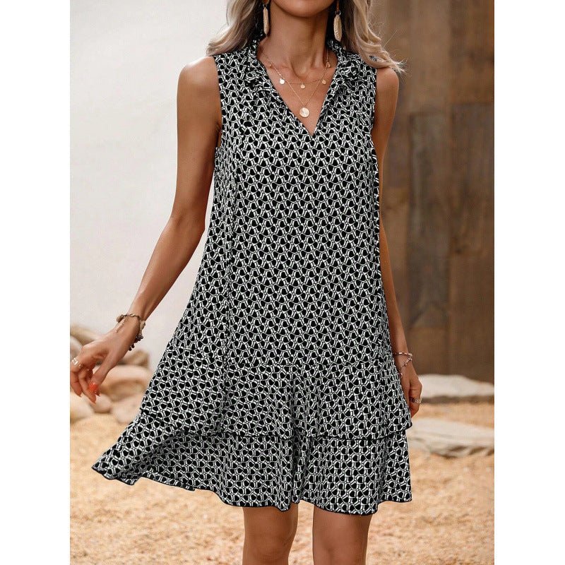 Elysia Women's Dress | Geometric Print, Cotton Blend, Sleeveless Summer Style - Hartwella