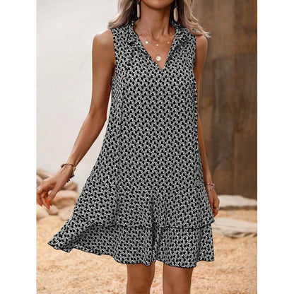 Elysia Women's Dress | Geometric Print, Cotton Blend, Sleeveless Summer Style - Hartwella