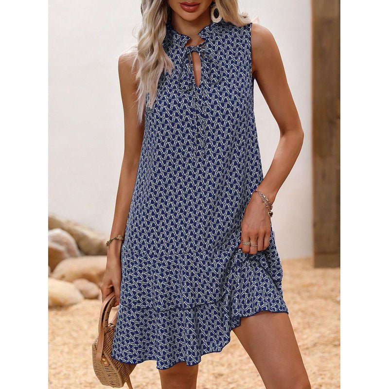 Elysia Women's Dress | Geometric Print, Cotton Blend, Sleeveless Summer Style - Hartwella