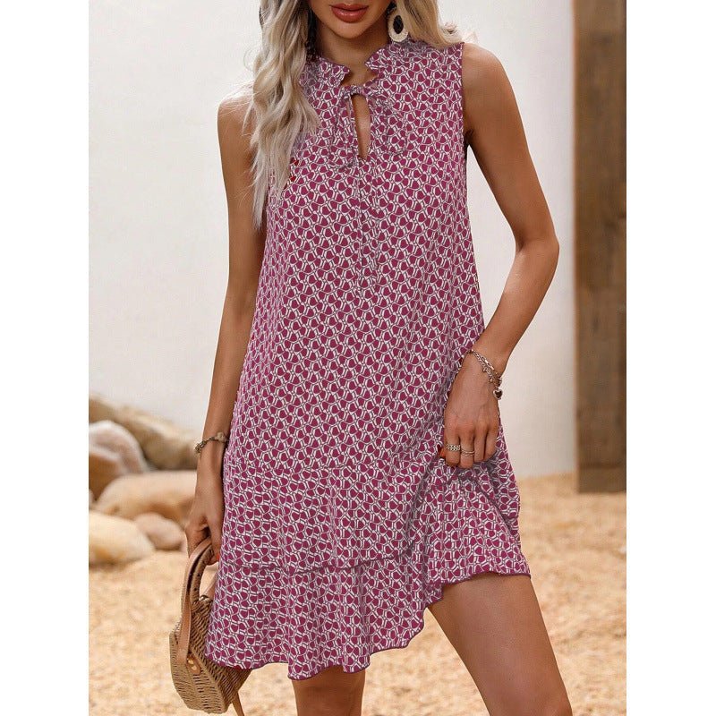 Elysia Women's Dress | Geometric Print, Cotton Blend, Sleeveless Summer Style - Hartwella