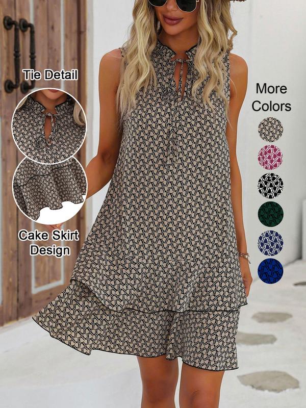 Elysia Women's Dress | Geometric Print, Cotton Blend, Sleeveless Summer Style - Hartwella