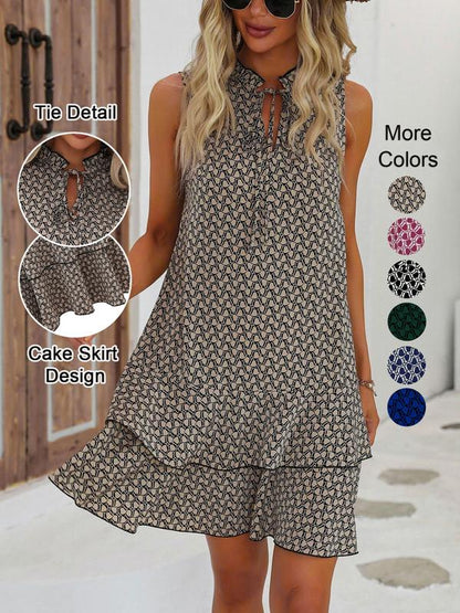 Elysia Women's Dress | Geometric Print, Cotton Blend, Sleeveless Summer Style - Hartwella