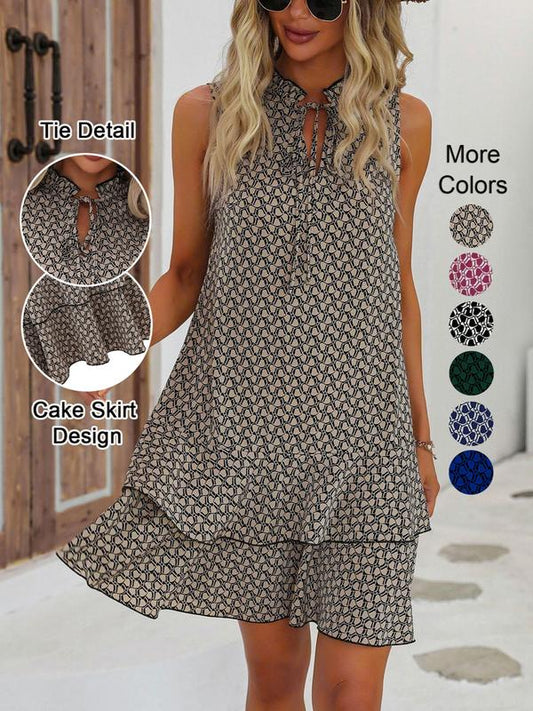 Elysia Women's Dress | Geometric Print, Cotton Blend, Sleeveless Summer Style - Hartwella