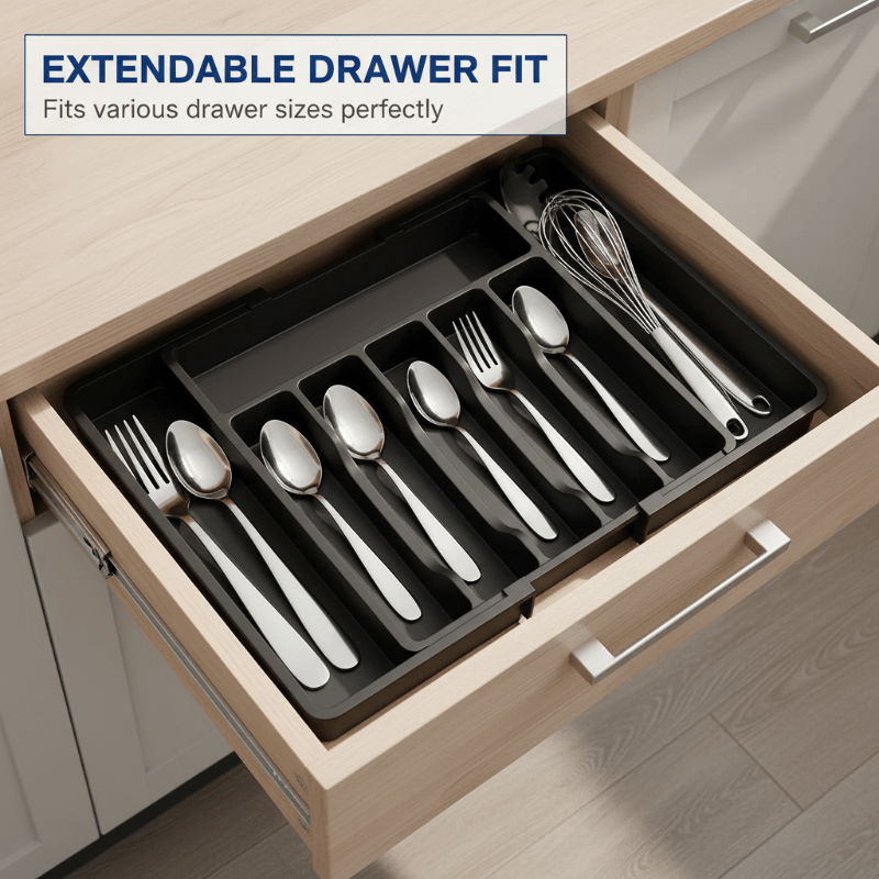 Elysian Cutlery Organizer | Extendable Design, Multi - Compartment - Hartwella