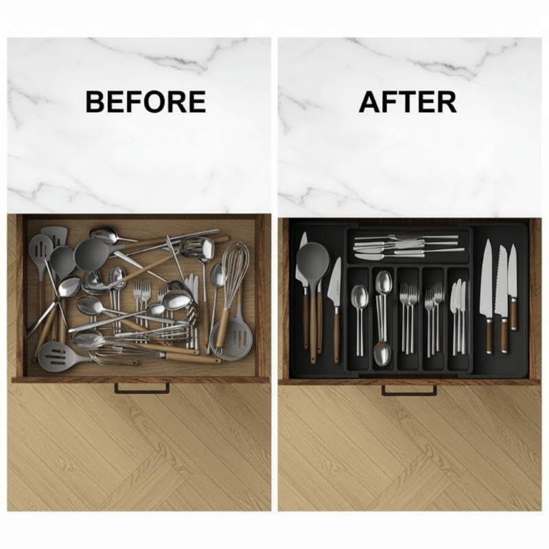 Elysian Cutlery Organizer | Extendable Design, Multi - Compartment - Hartwella