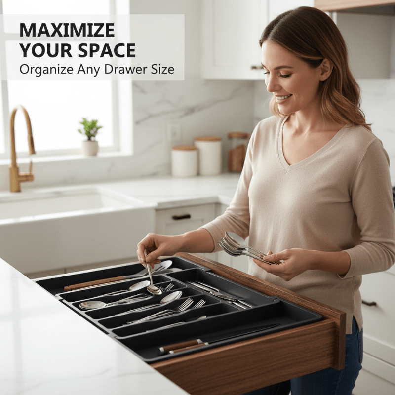 Elysian Cutlery Organizer | Extendable Design, Multi - Compartment - Hartwella